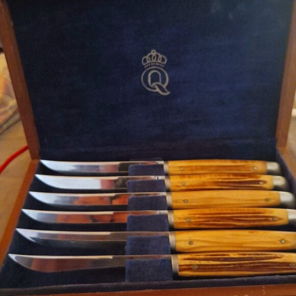 Vintage Queen Cutlery Stag Bone Steak Knife Set, 1932-1955 - Picture 1 of 5